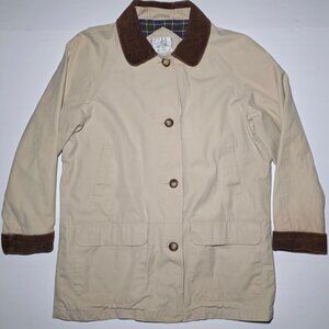 Coat Collectibles Womens Beige and Brown Button Up Short Trench Coat Size Small